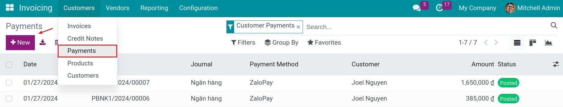 Create payments in Viindoo