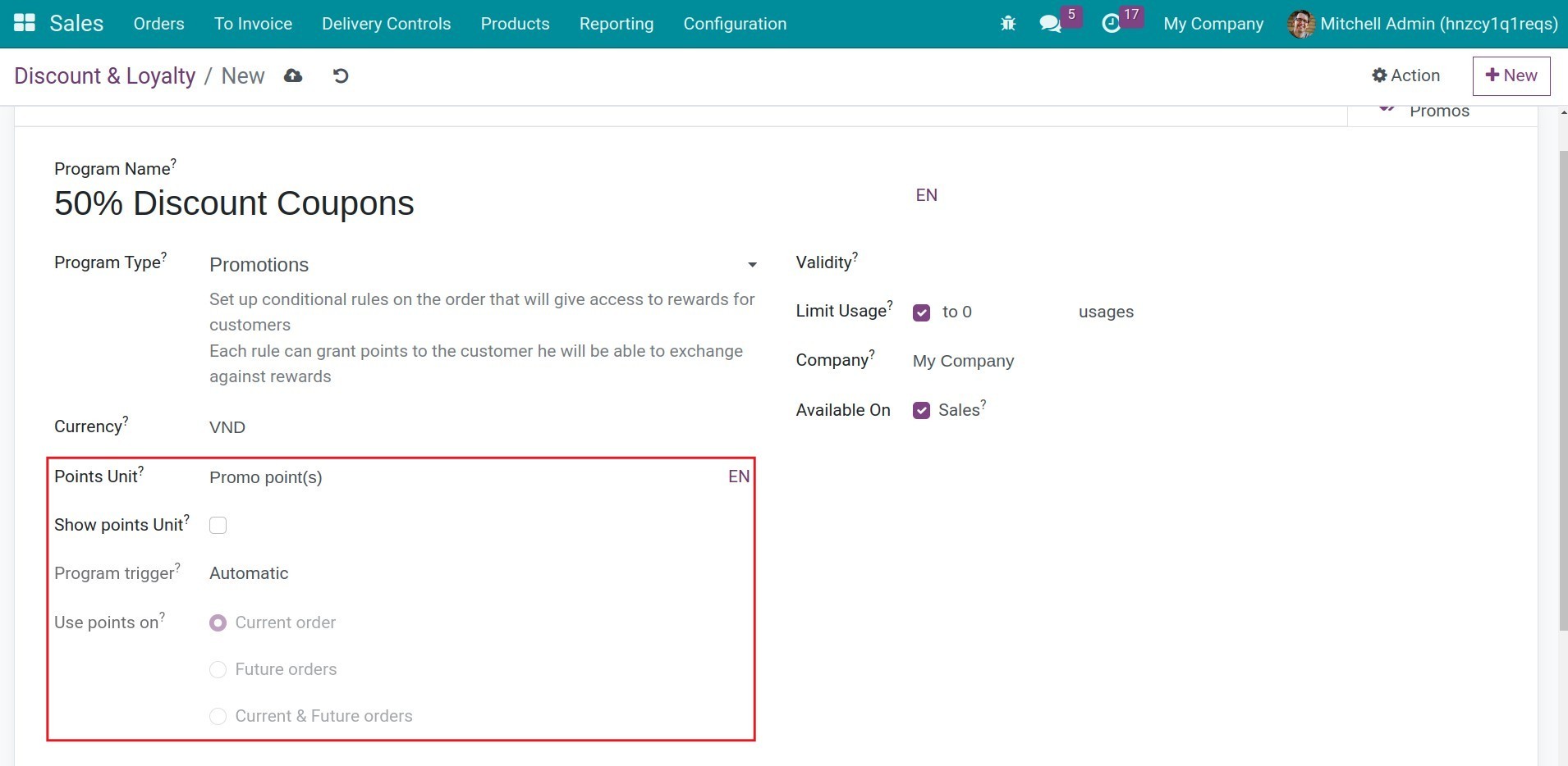 Other field on promotion programs in Viindoo