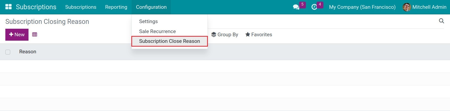 Set the Subscription close reason