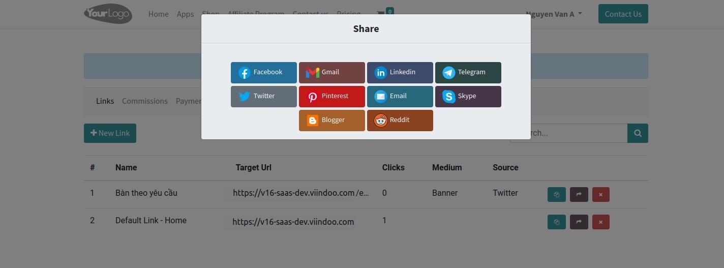 Share affiliate links via social platforms