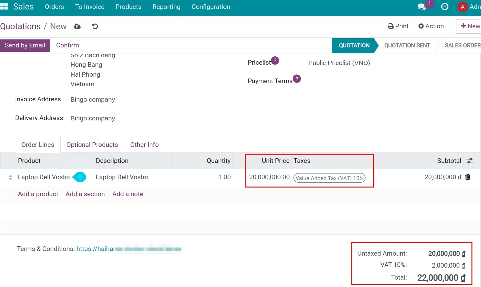 Sales order with price excluding tax - Viindoo Accounting