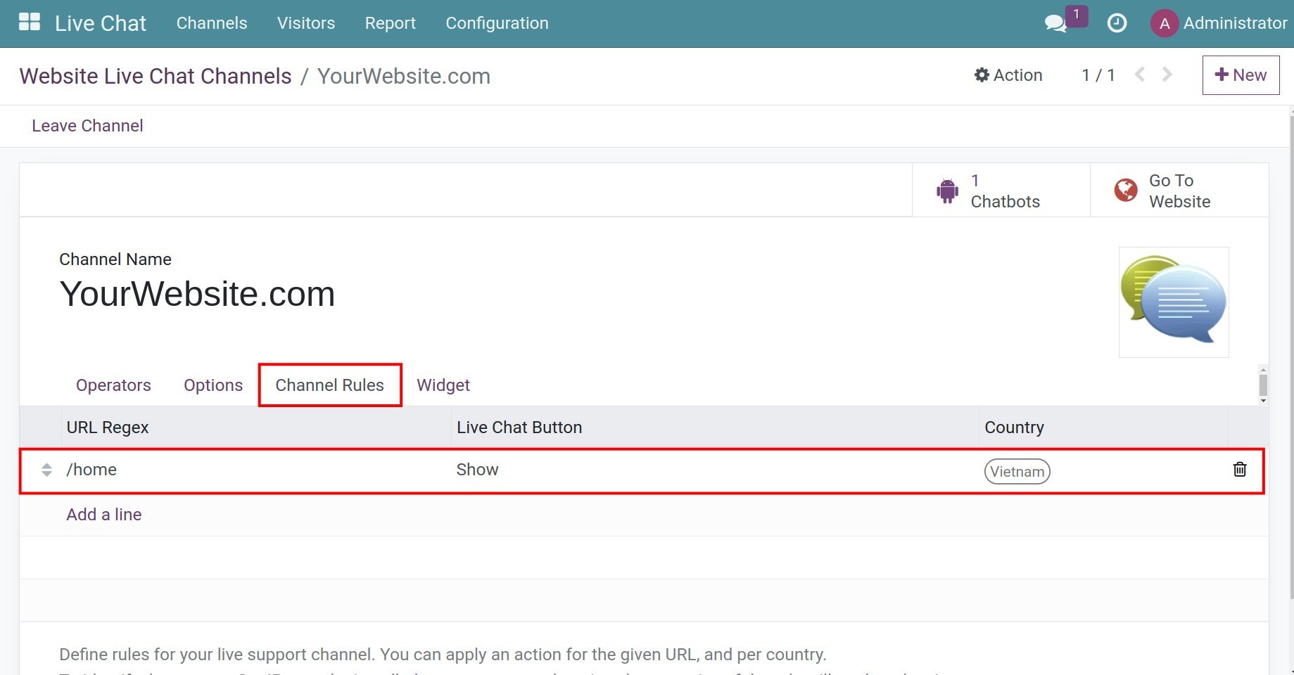 Channel rules settings up