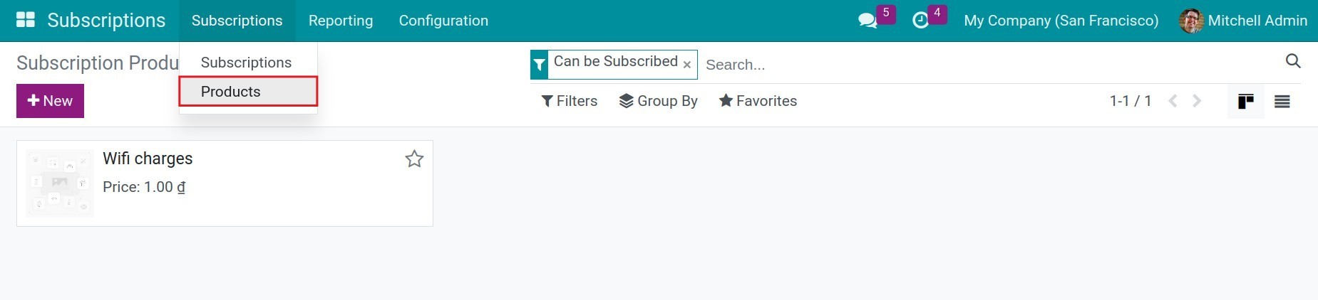 Acess menu subscription product