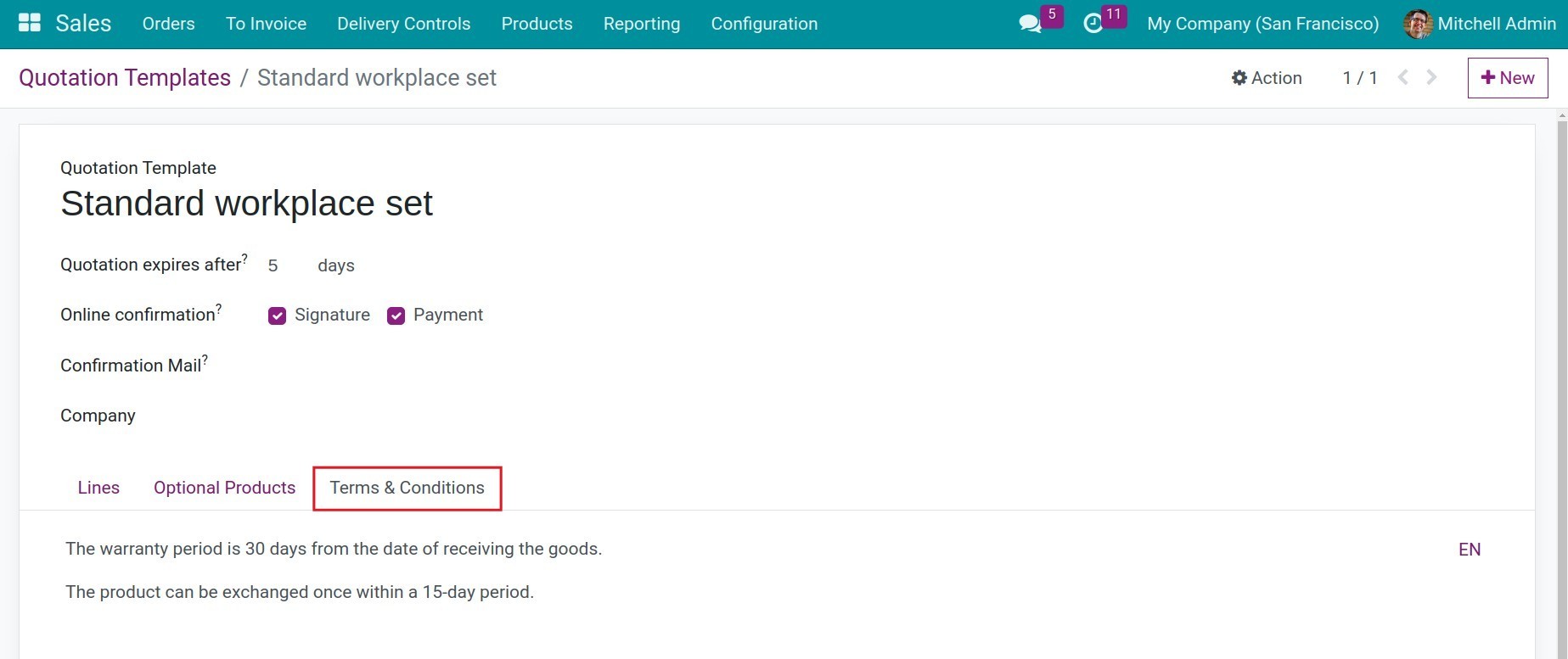 Add terms & conditions in the quotation templates