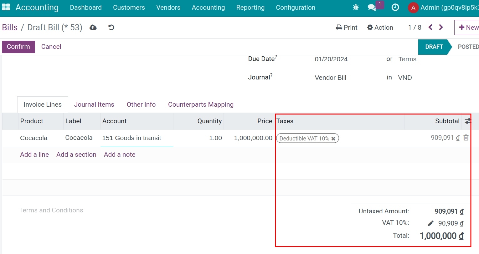 Price with tax included on the invoice