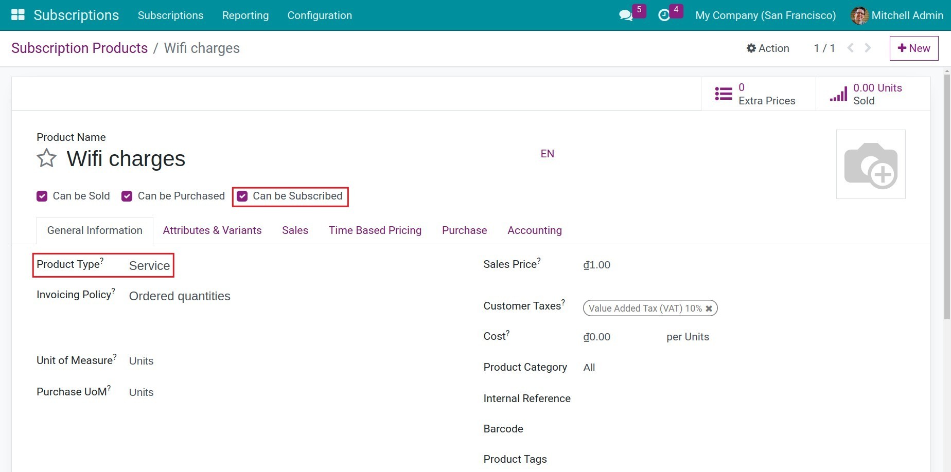 Create subscription product