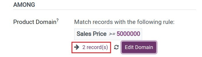 Result after the conditions are set