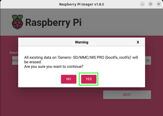 Select yes to start the operating system build process