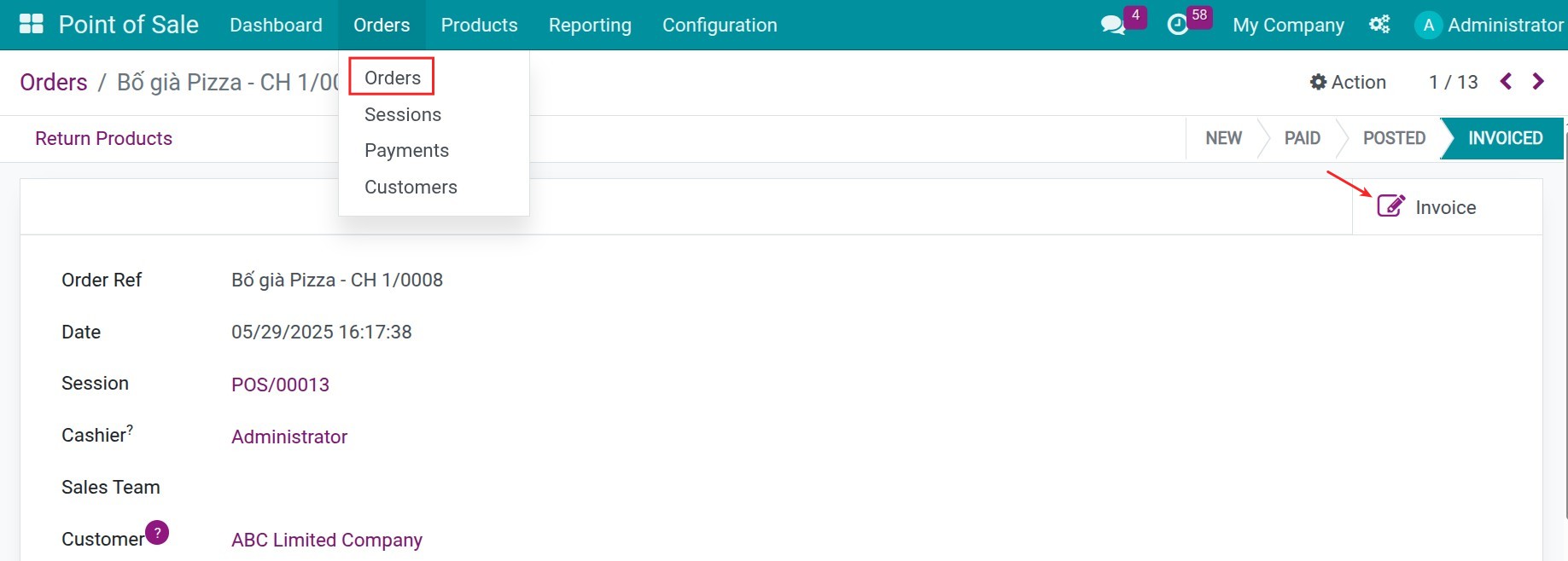 Search E Invoice of PoS orders