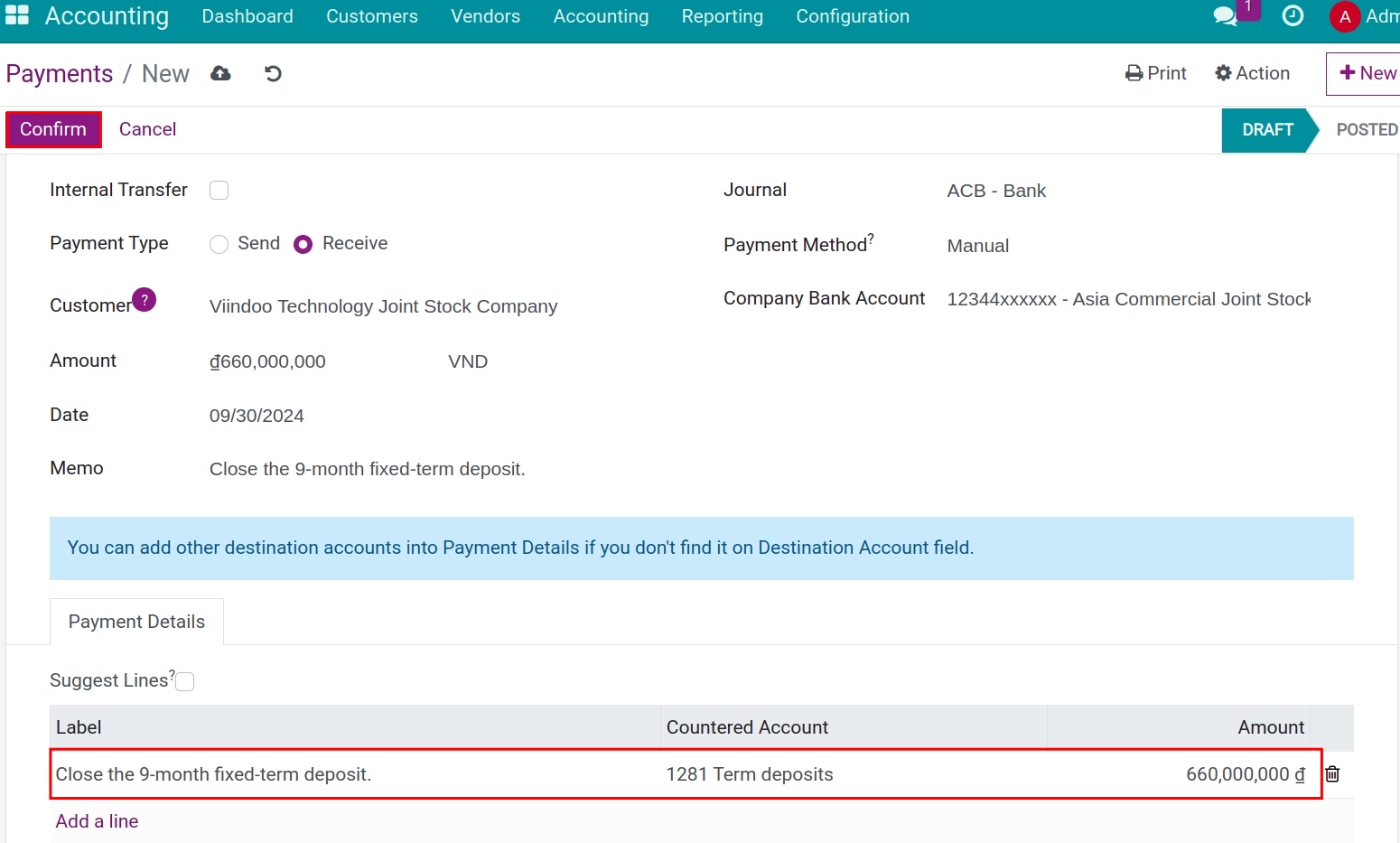 The time deposit settlement