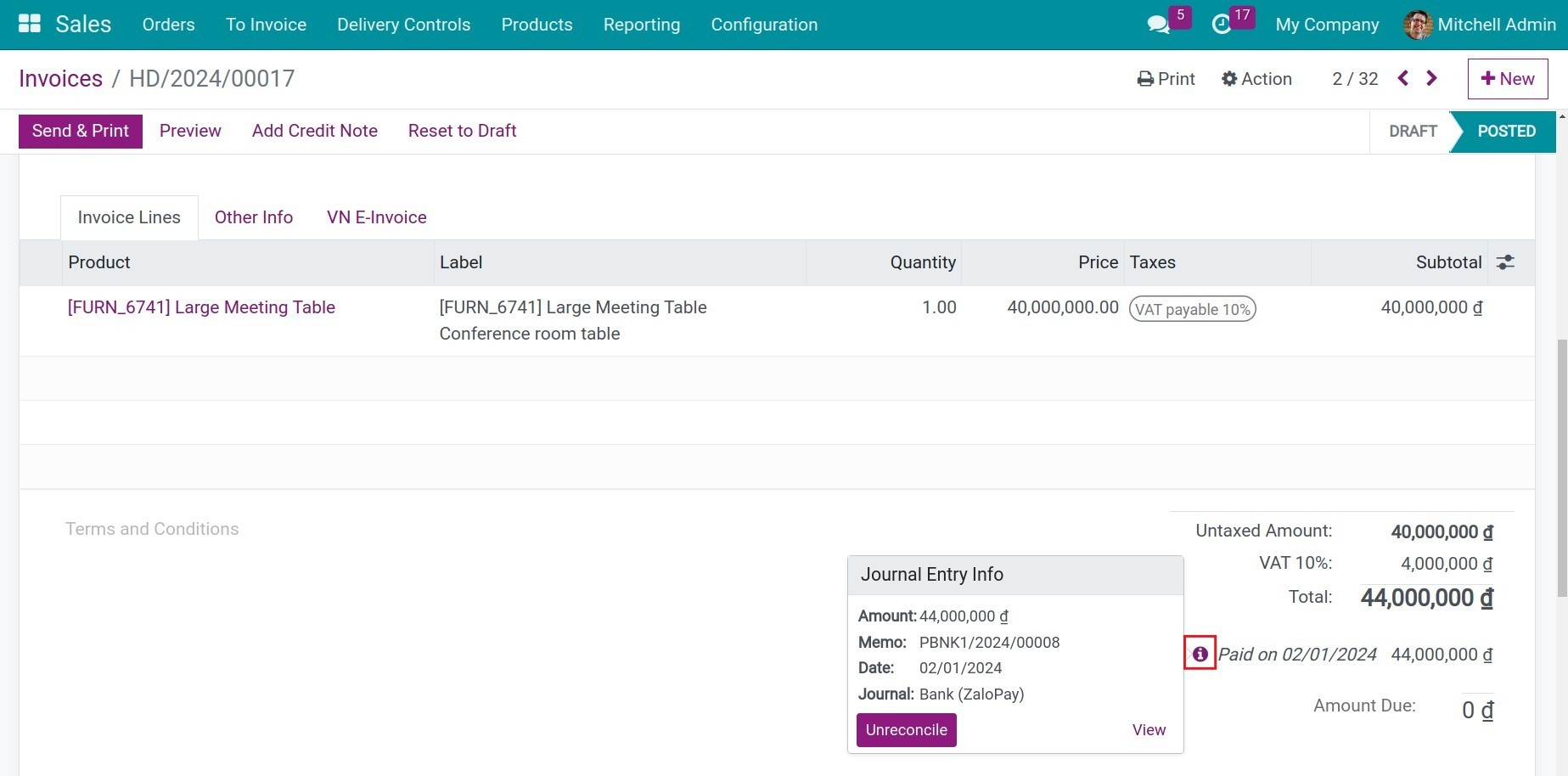 Viindoo paid invoices