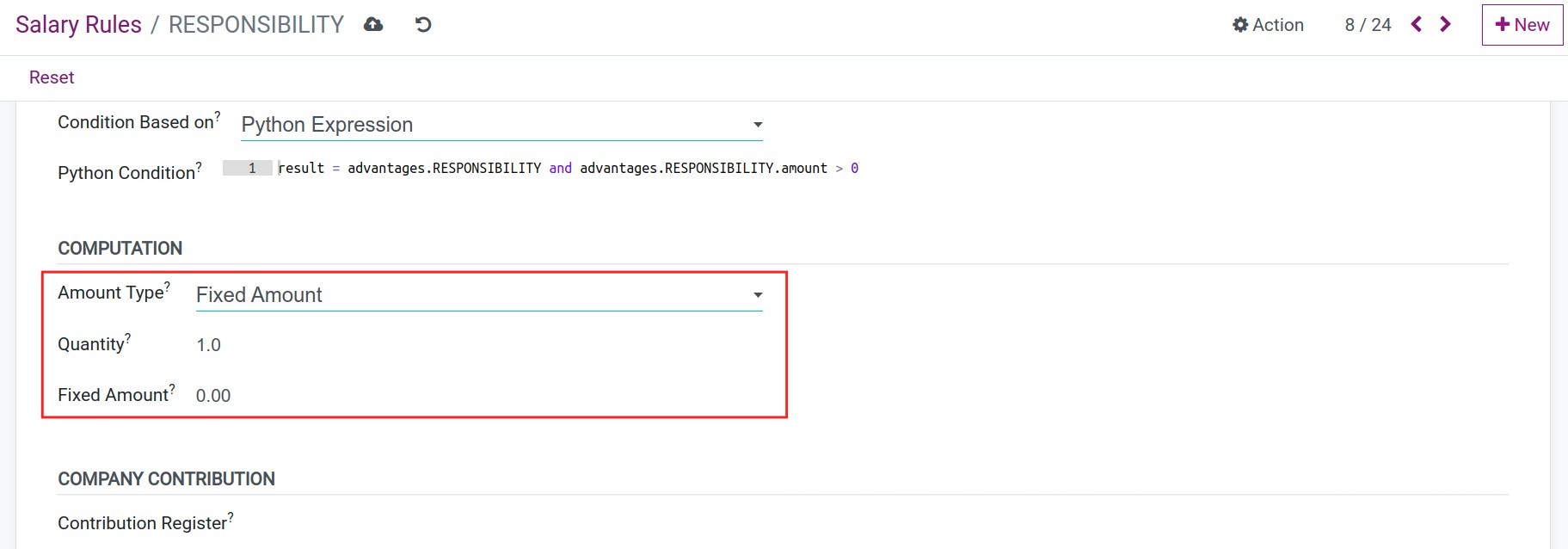 Fixed Value calculation formula type Salary Rule Payroll Viindooz