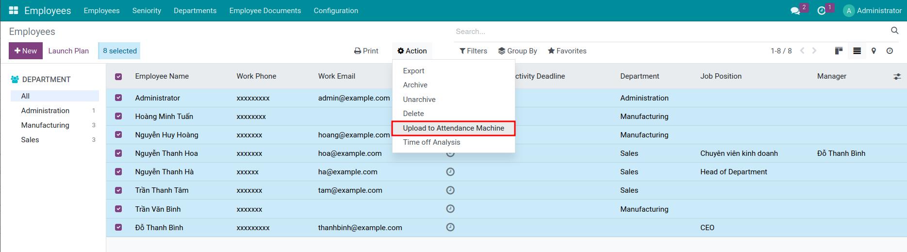 Upload the employee list to Attendance Machine