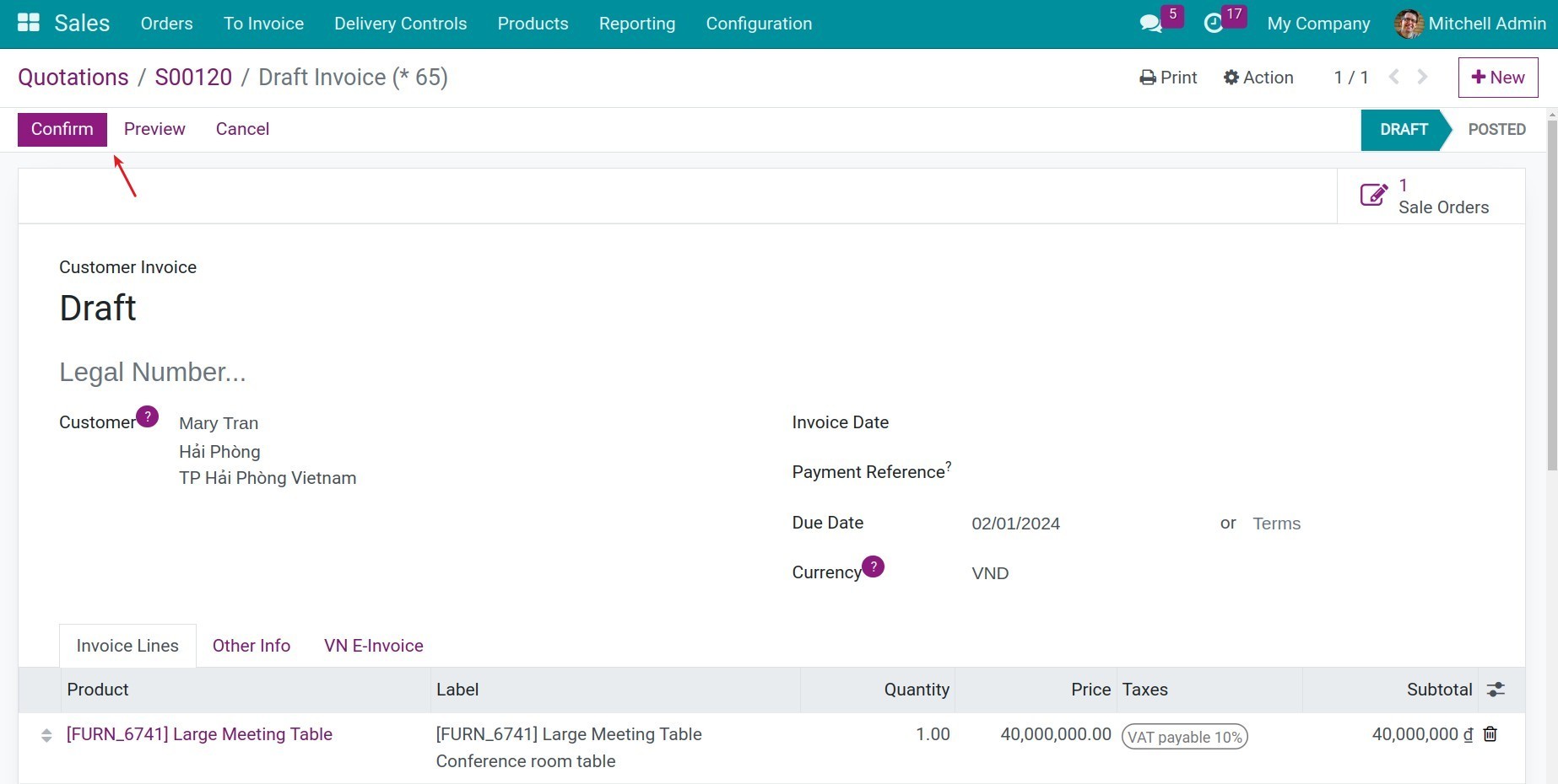 Confirm invoices in Viindoo