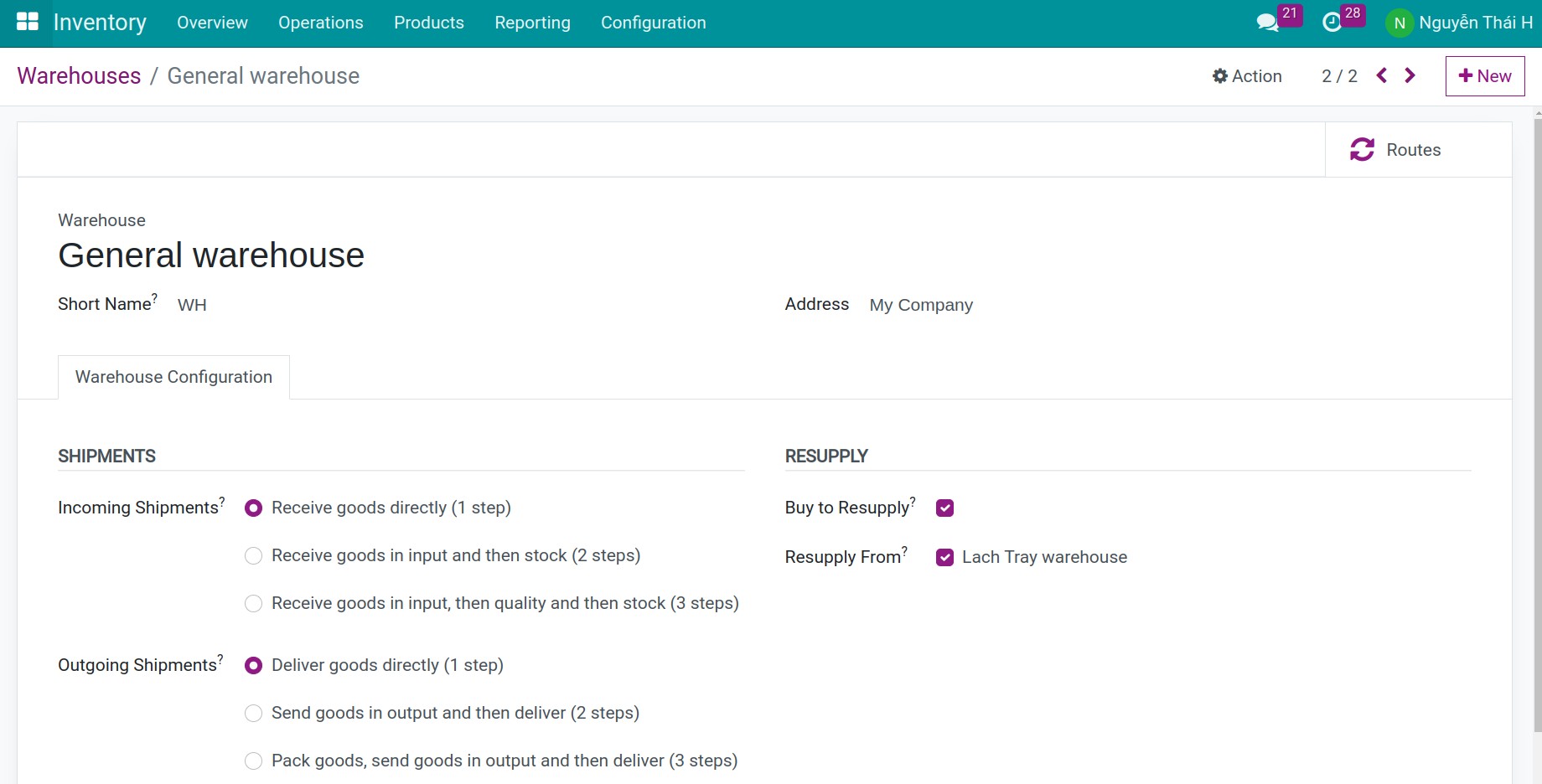 Stock location configuration 1 step Inventory Viindoo
