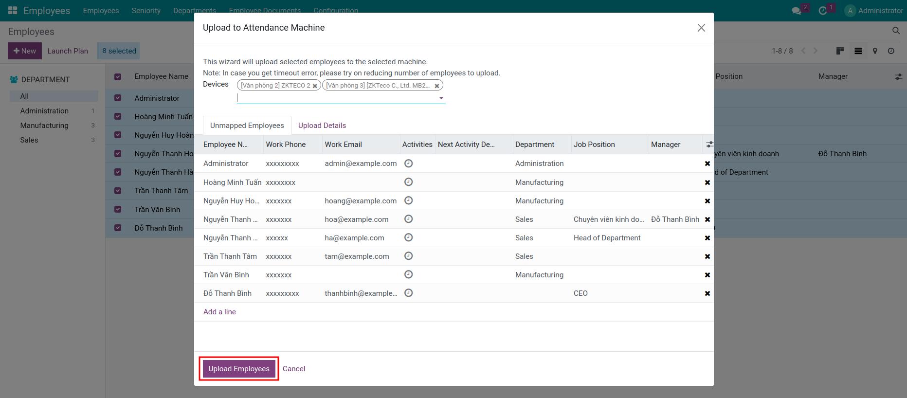 Upload employee list to Attendance devices.