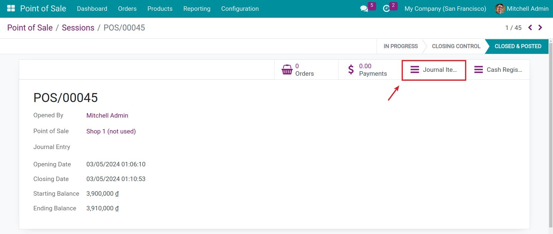 Profit/loss journal items in Viindoo PoS