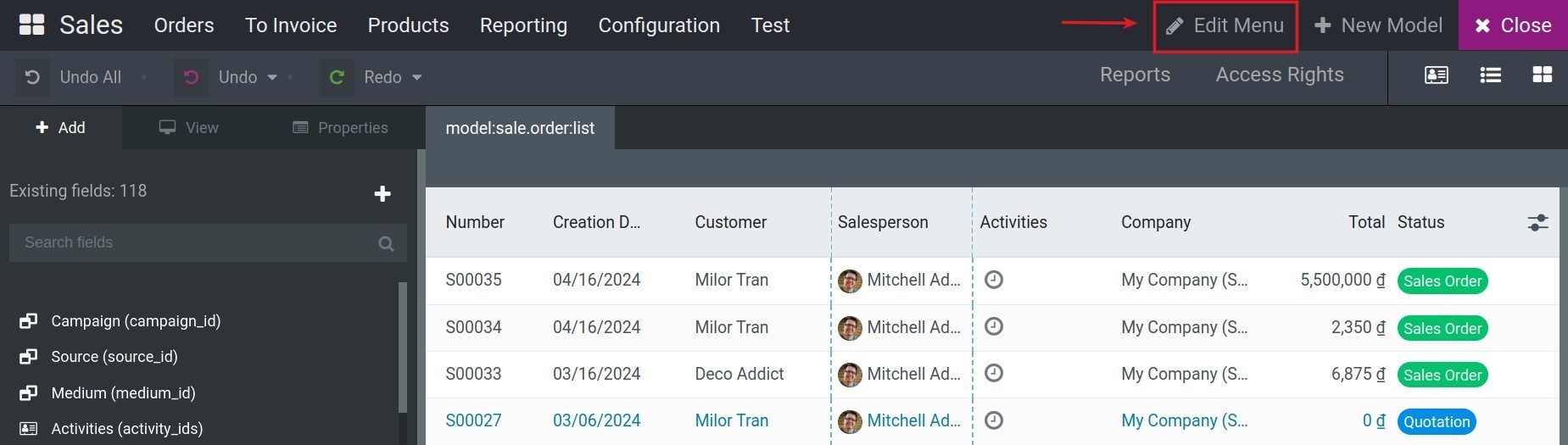 Click the edit menu button
