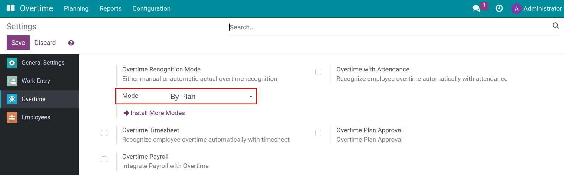 Overtime recognition mode