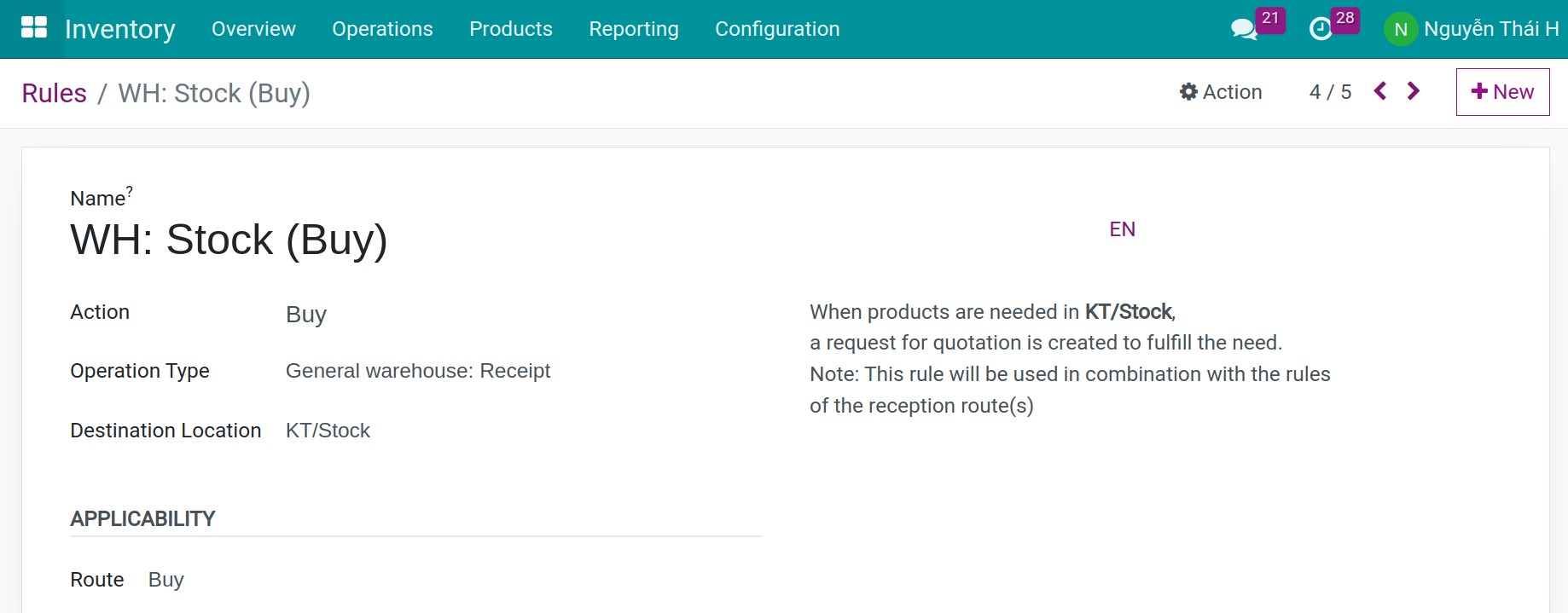 Corresponding Supply method Inventory Viindoo