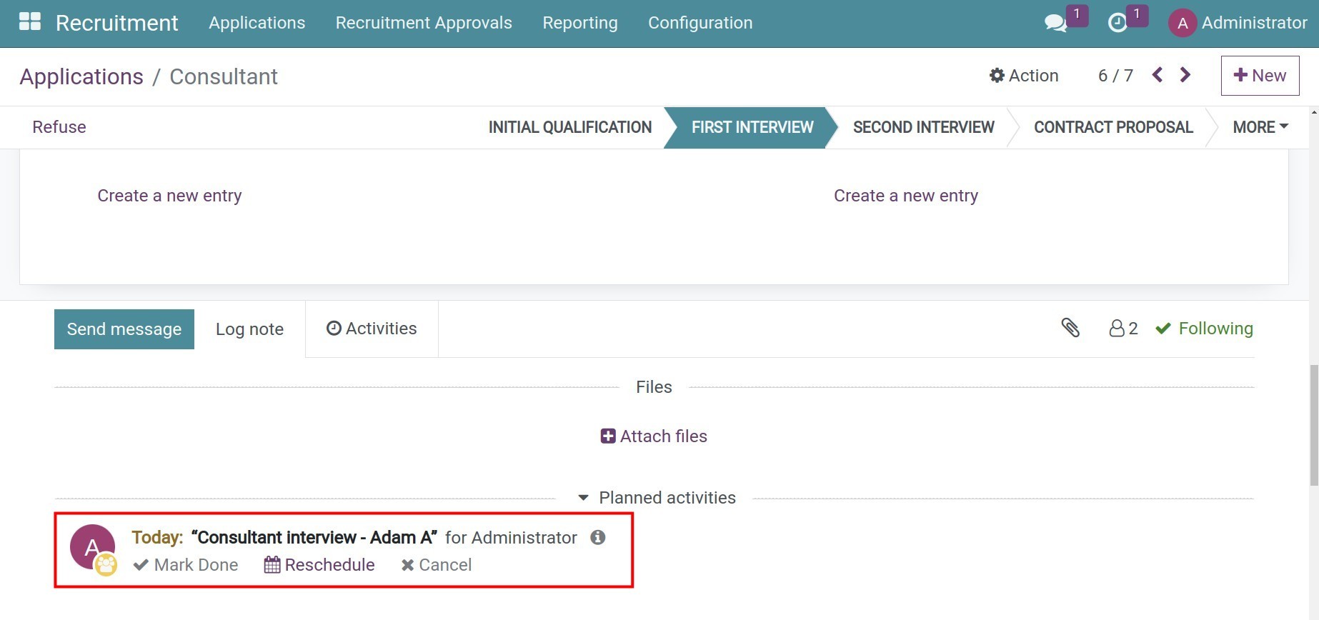 Schedule activity about the interview