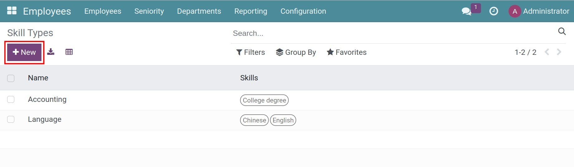 Click Create the Skill Types