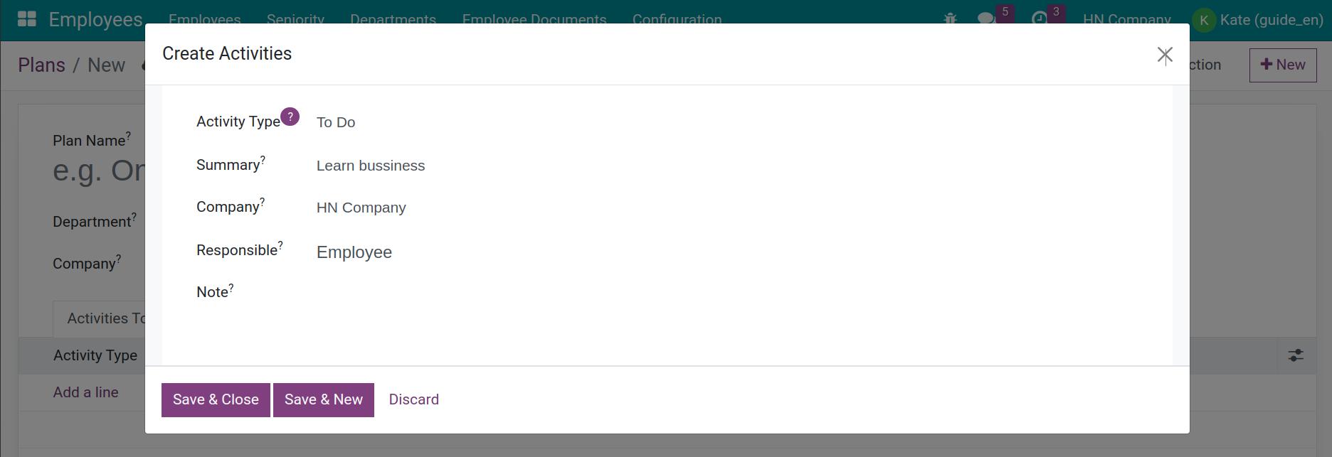 Select 1 planning type Employee Planning configuration Viindoo