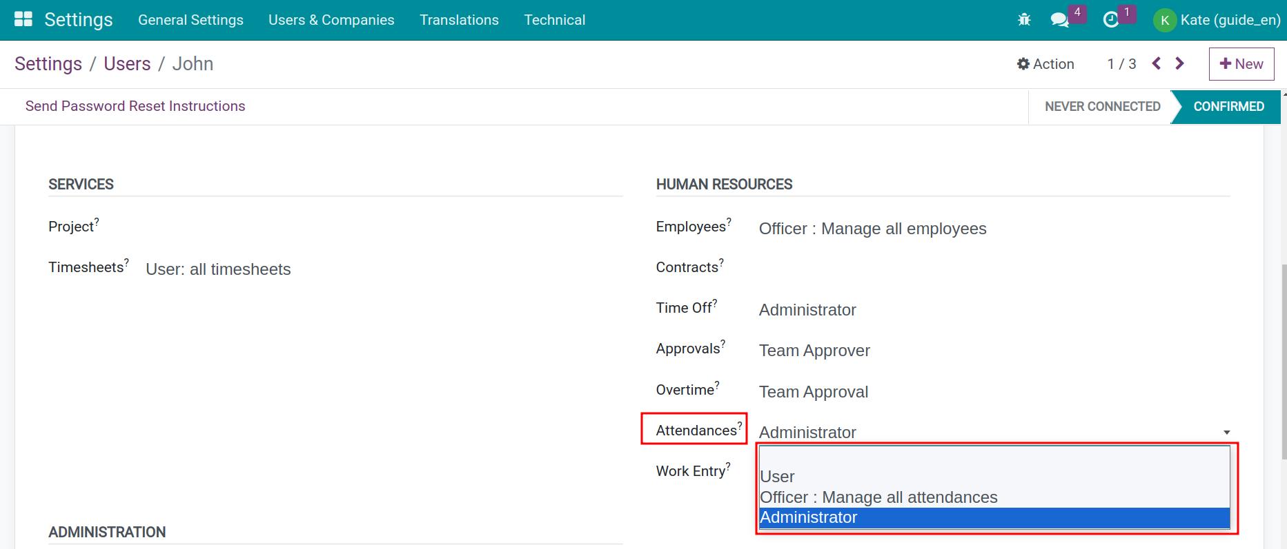 Attendances management rights