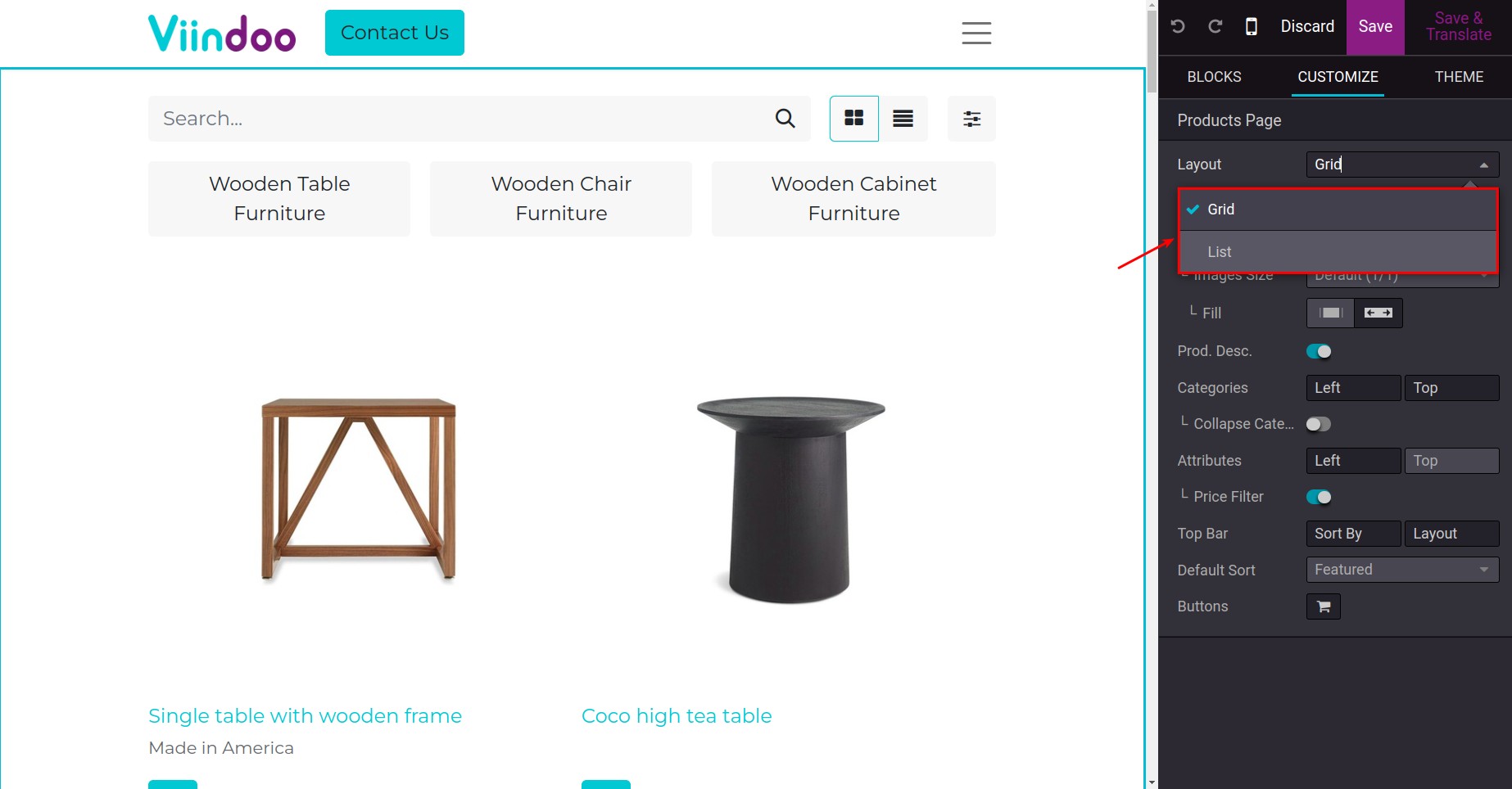 Grid or List button feature