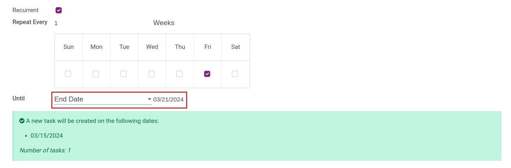 Set the end date of the cycle