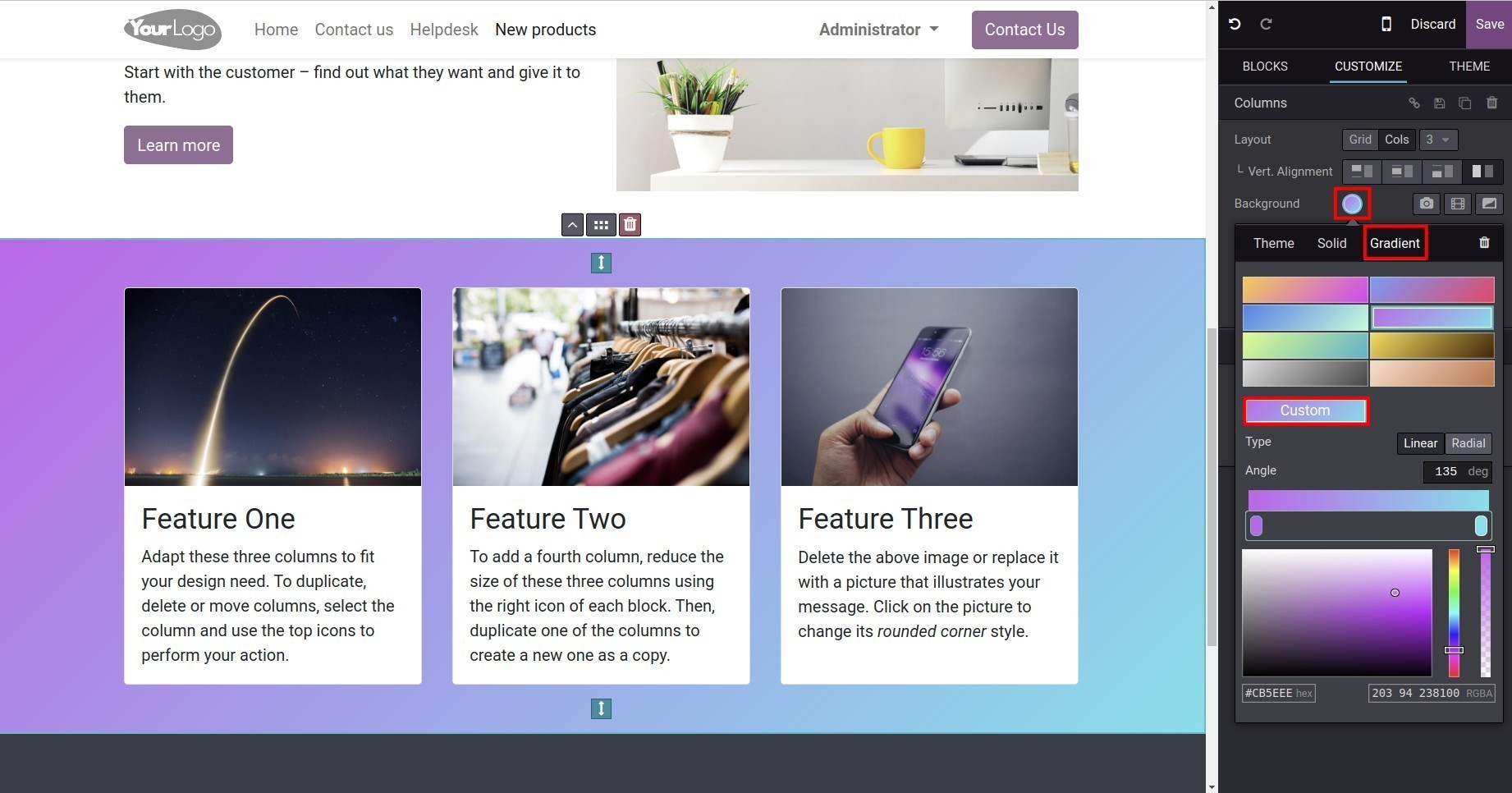 Choose gradient color