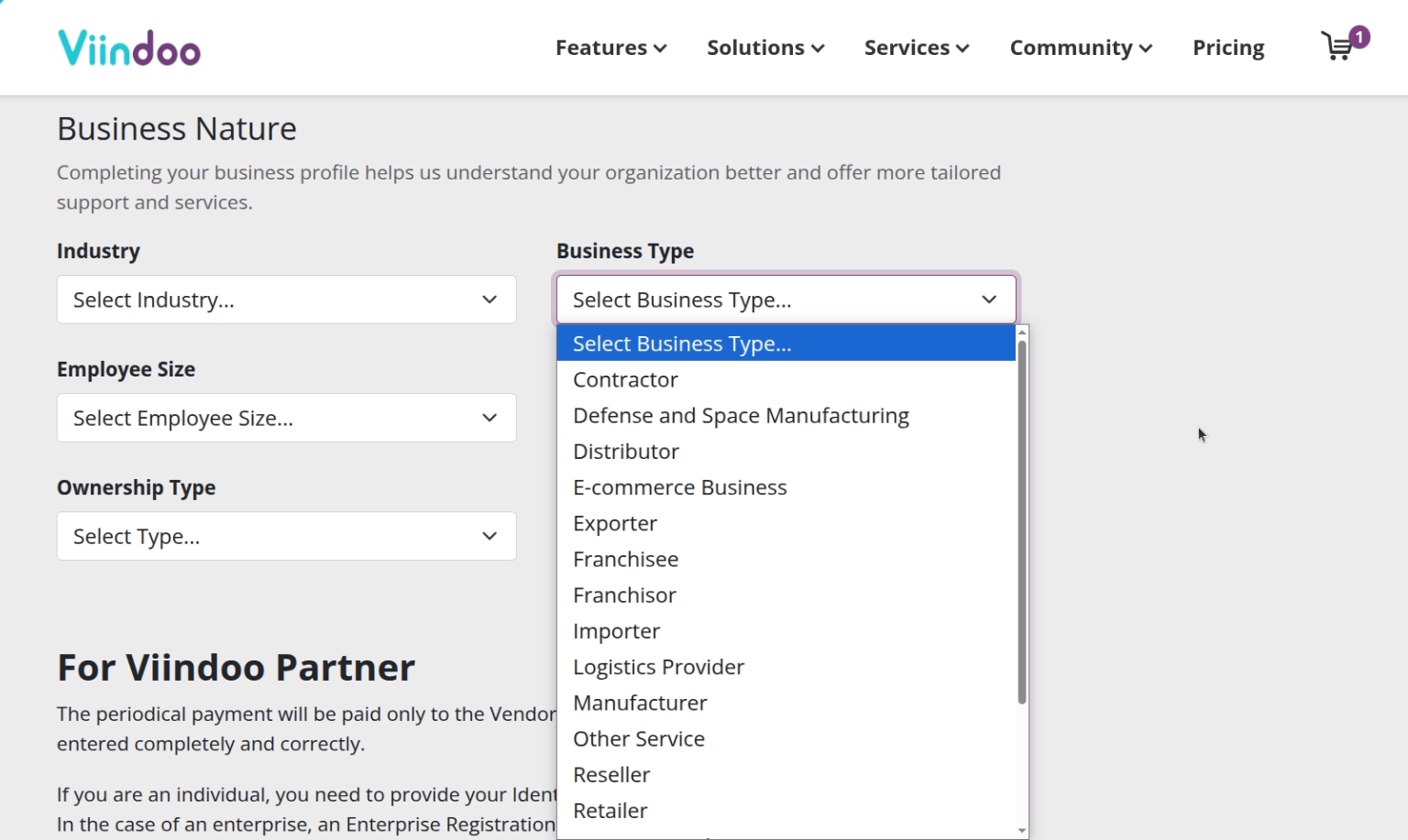 Business Type - Viindoo Portal