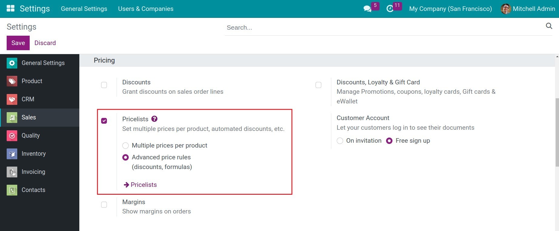 Set up pricelists feature on Viindoo