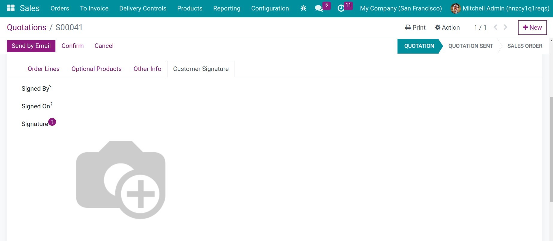 Customer signature