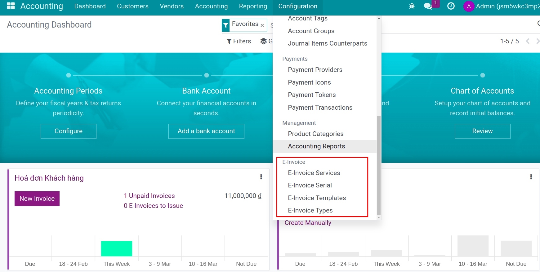 The link to set up e-invoices