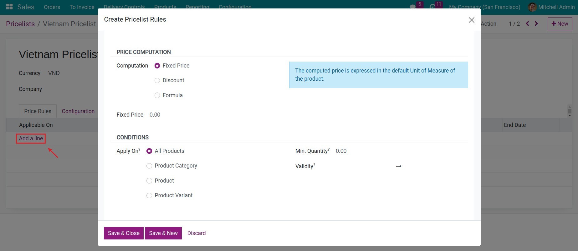 Create pricelist items wind
