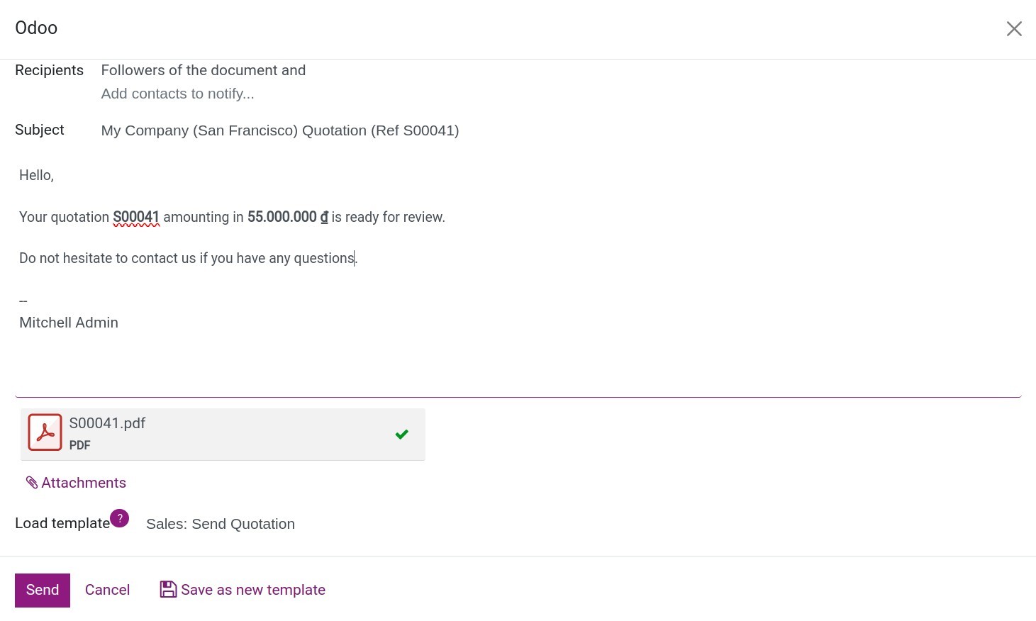 Send the quotation to the customer