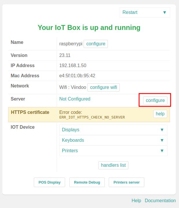 The screen instructing how to log in to the IoT box on the server