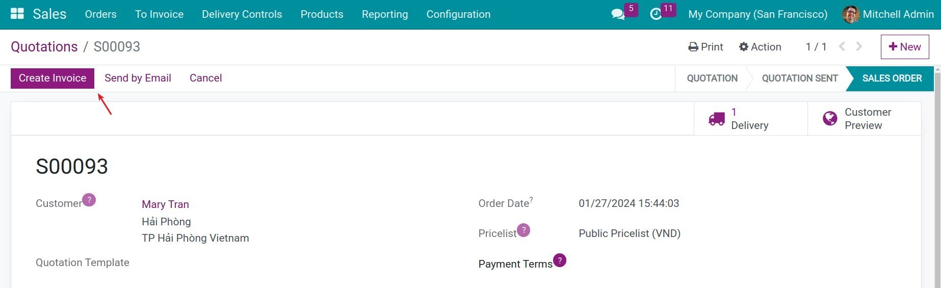 Create invoice button