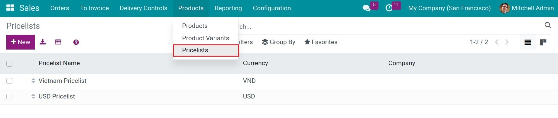 Create a new pricelist in Viindoo