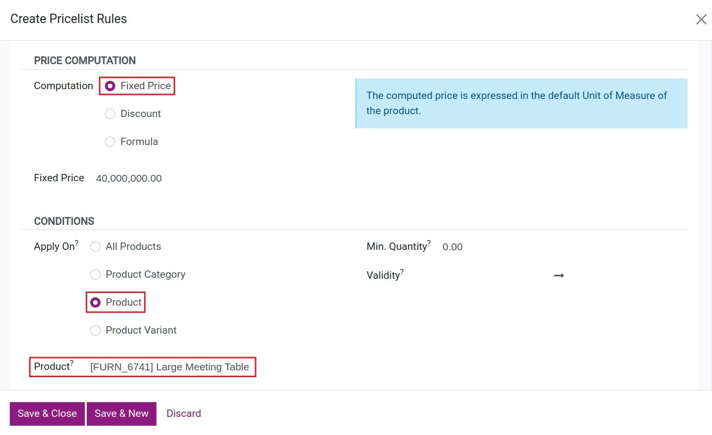 Create price rule with fixed price