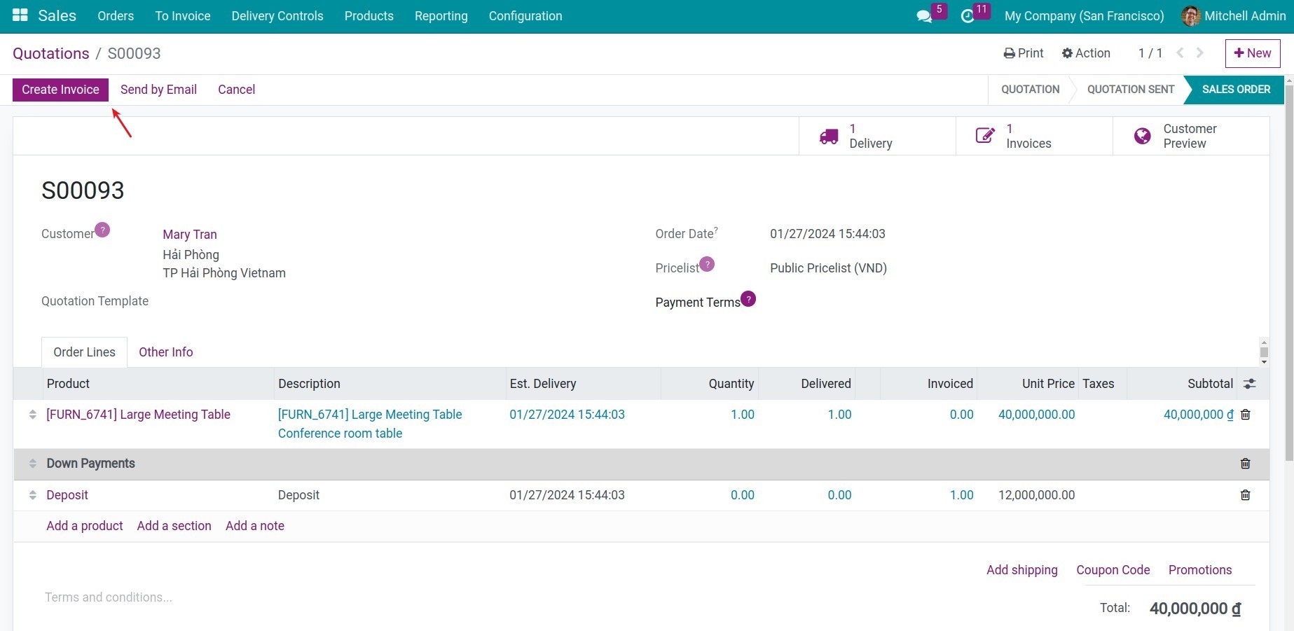 Create invoice second time interface