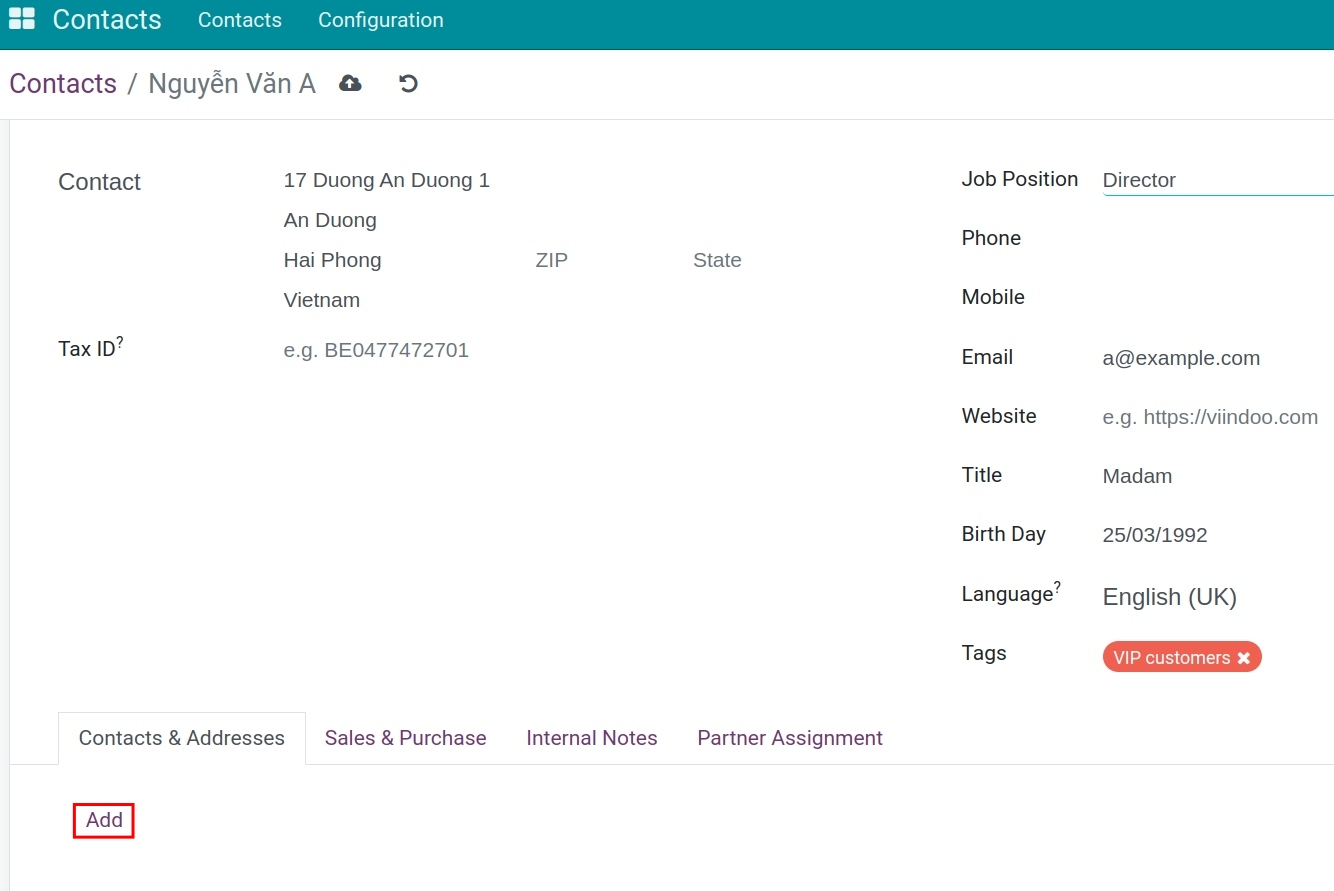 Add more Contacts & Addresses