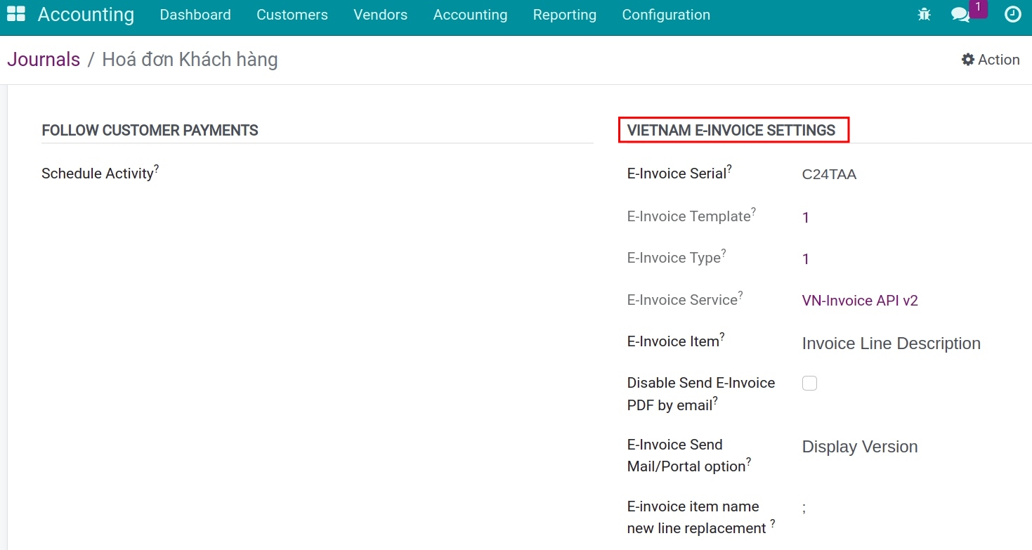 Setup e-invoice on a journal in Viindoo