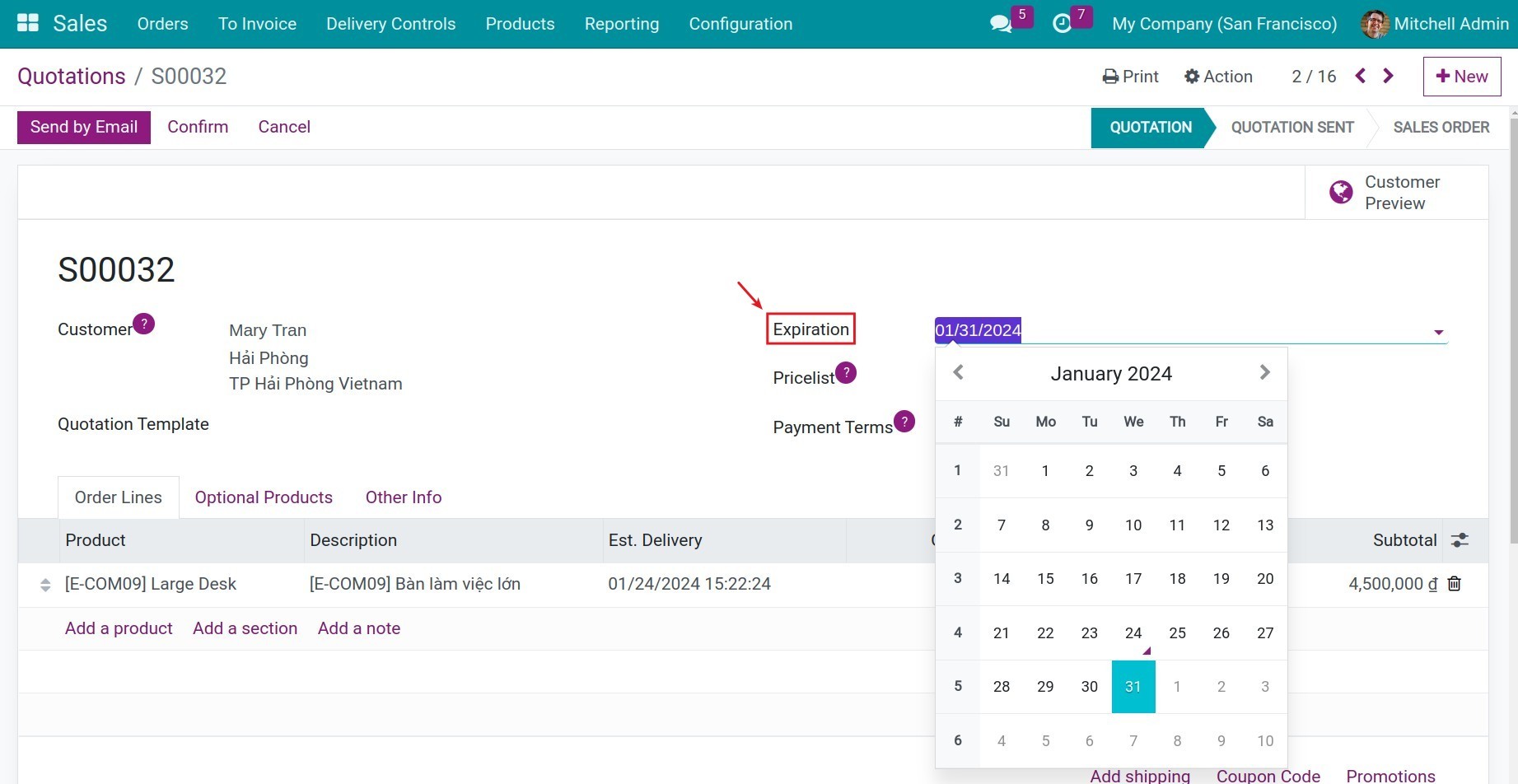 Set up expiration dates on quotations in Viindoo