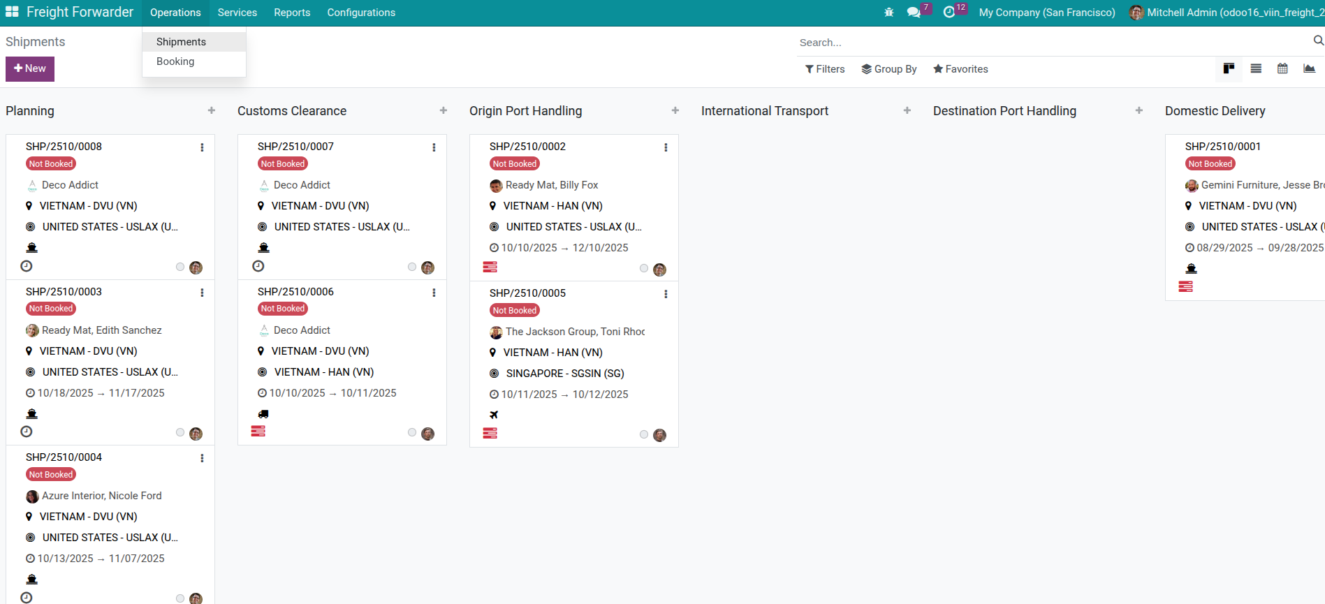 Access shipment from menu