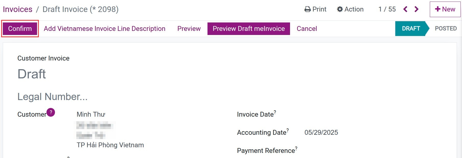 Confirm a customer invoice in Viindoo