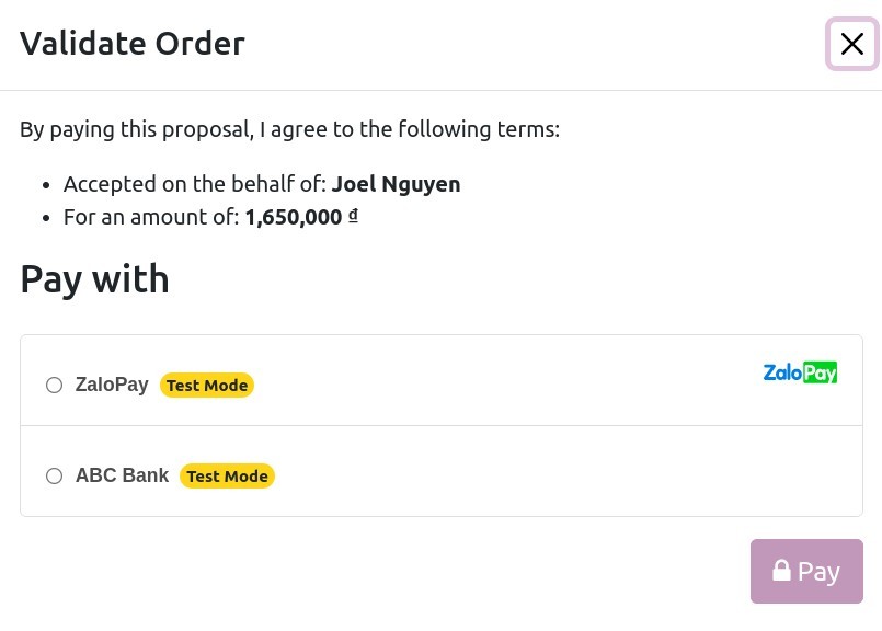 Pay and confirm Quotation Online Payment - Viindoo.