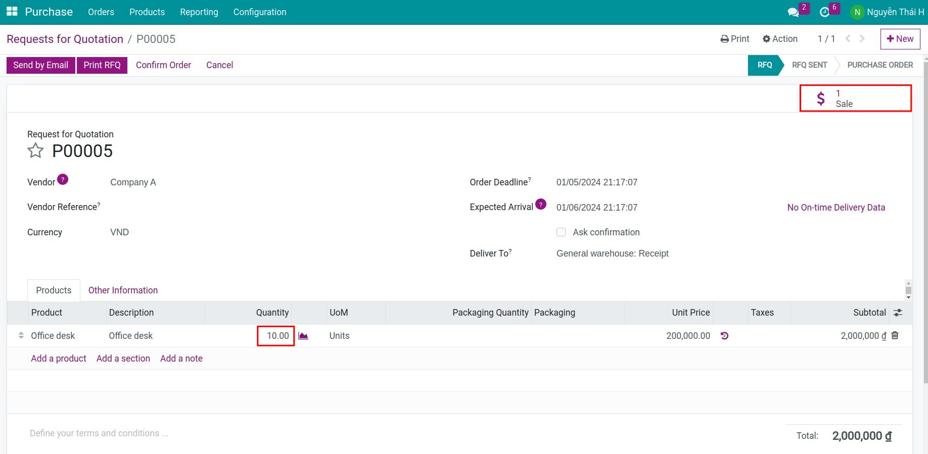 Request for Quotation MTO rule Route Inventory Viindoo