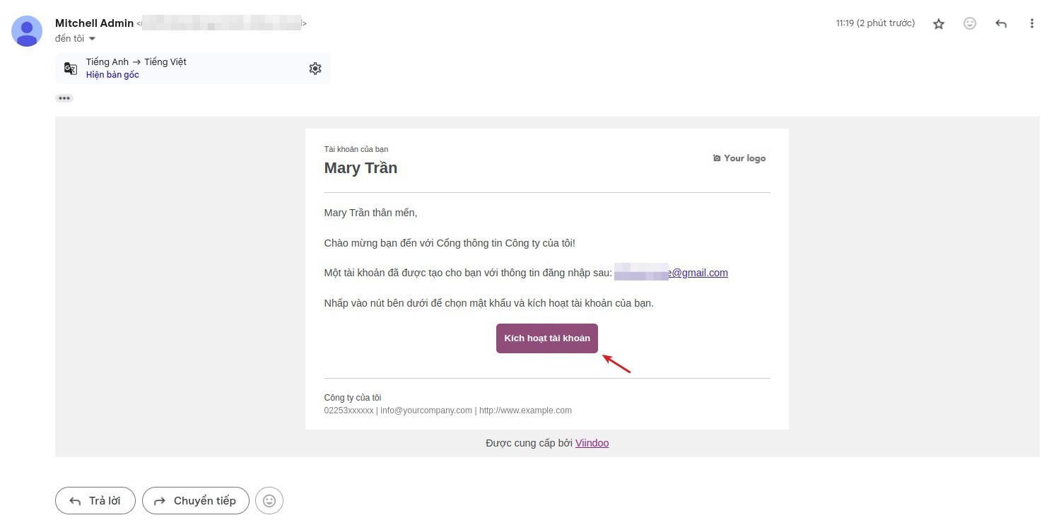 Nhận link liên kết qua email